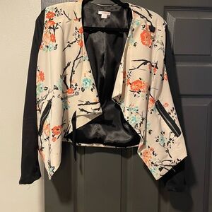 Xhilaration Floral Open-Front Blazer - Black and Cream